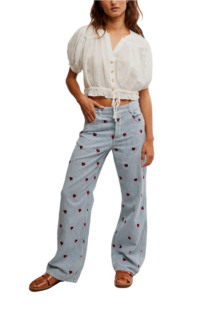 Free People Bugged Out Railroad Stripe Straight Leg Jeans, Alternate, color, Lady Luck