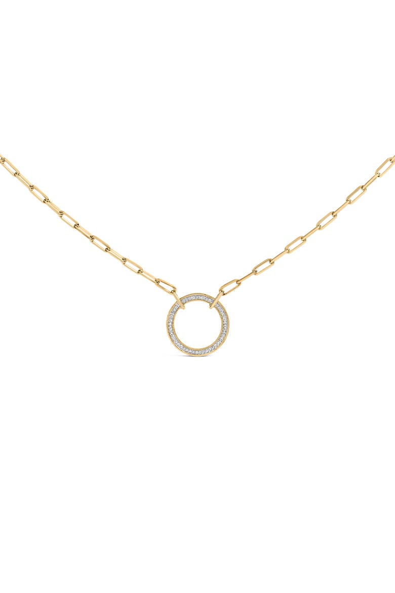 Gold Vermeil 1/10 Cttw Diamond Paperclip Chain Circle Pendant Necklace, Main, color, Silver