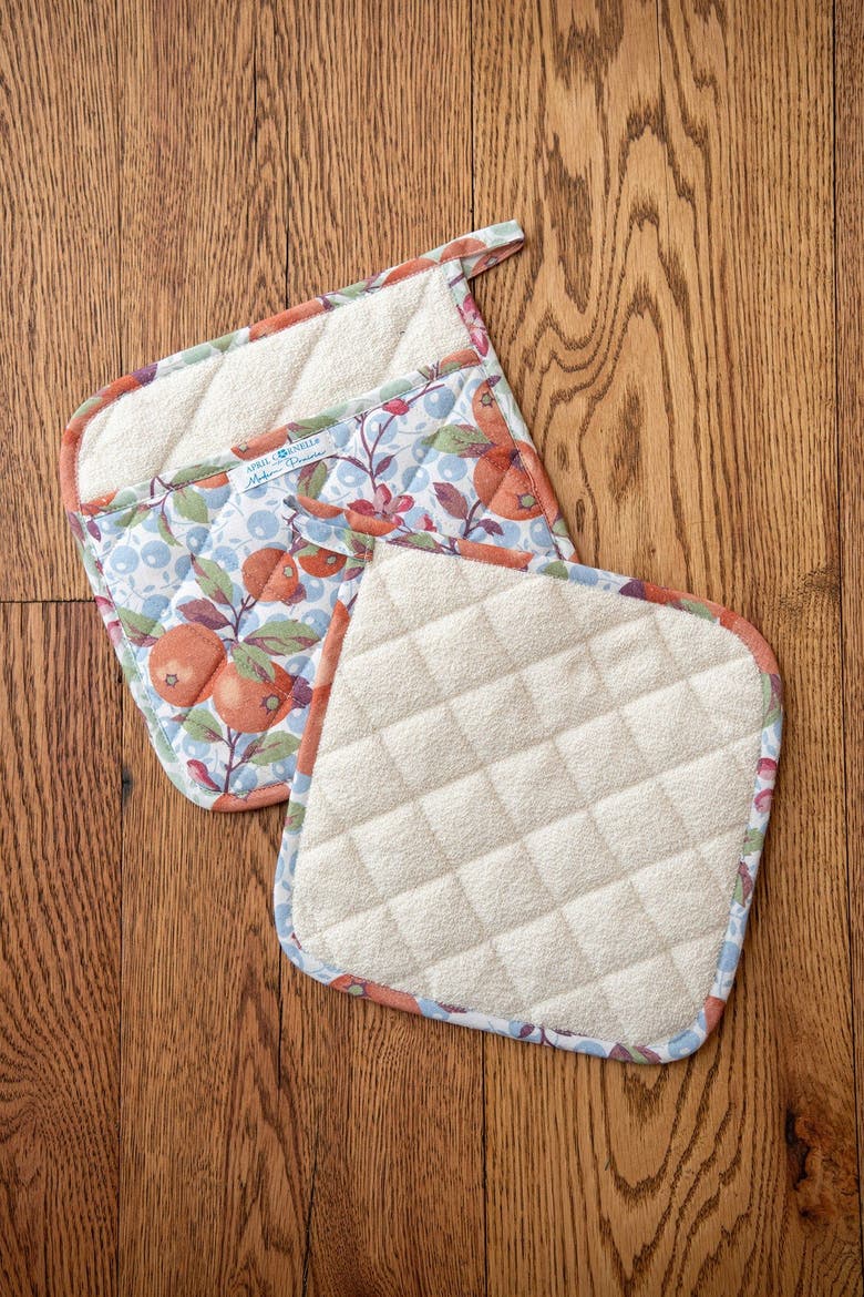 Orange Blossom Terry Potholders, Set of 2, Alternate, color, Orange