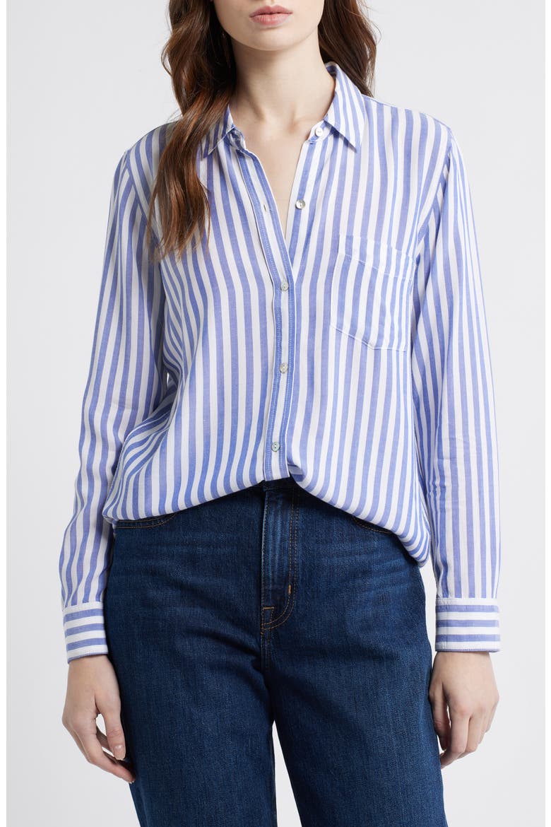 Wren Stripe Button-Up Shirt, Main, color, BLUE WHITE