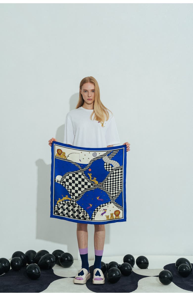 Lost Pattern "Journey" Silk Scarf by SHANTALL LACAYO, Alternate, color, Electric Blue