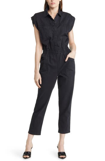 Pistola Rosie Padded Shoulder Cotton Jumpsuit In Fade To Black