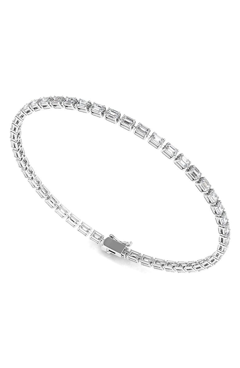 HauteCarat Emerald Cut Lab Created Diamond Tennis Bracelet, Alternate, color, 6.69 Ctw White Gold