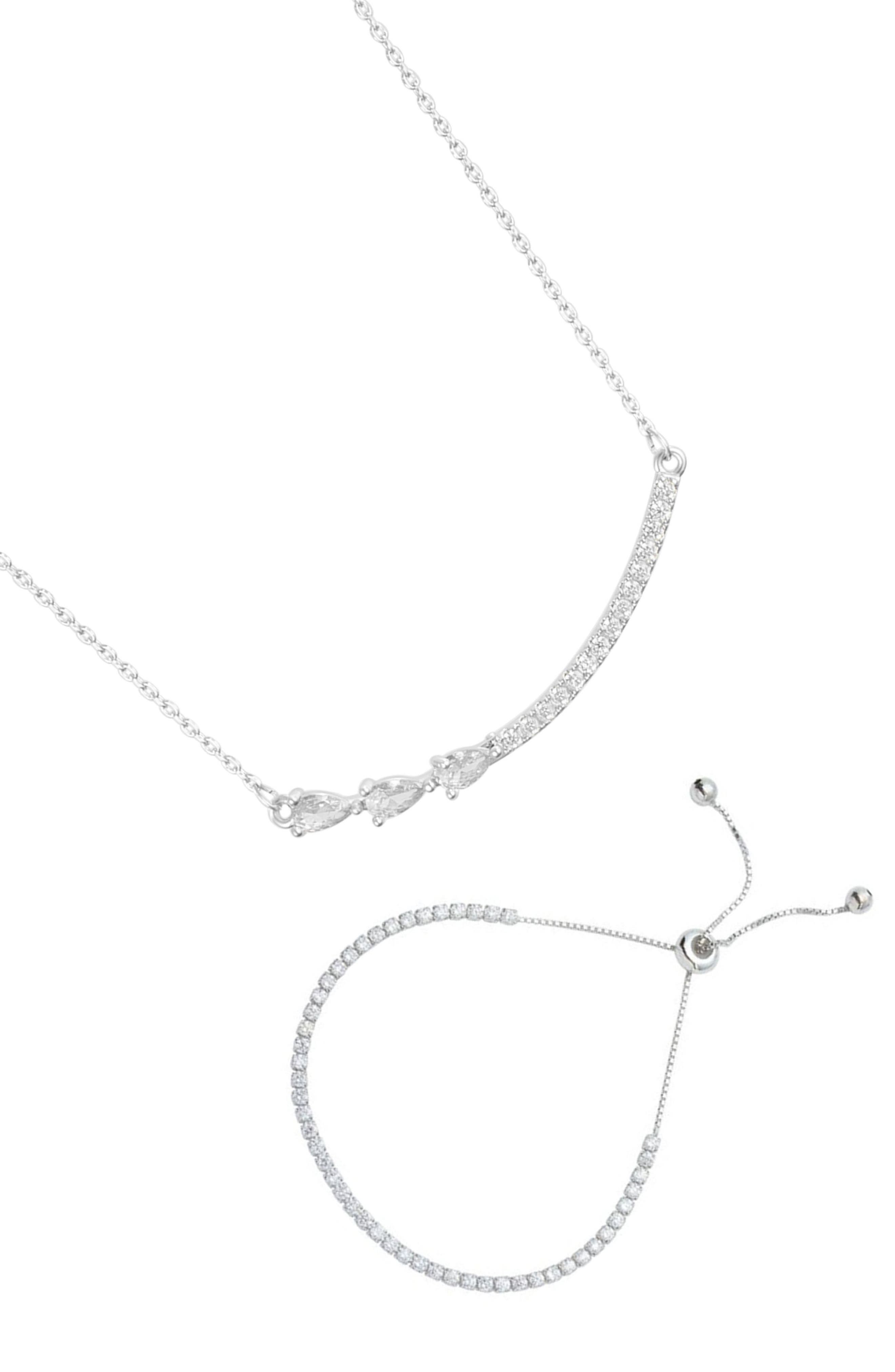 Adornia Curved Crystal Bar Slider Bracelet & Necklace Set