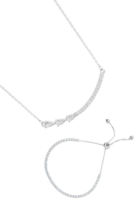 Curved Crystal Bar Slider Bracelet & Necklace Set