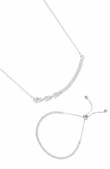 Adornia Curved Crystal Bar Slider Bracelet & Necklace Set