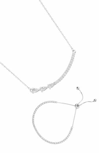 Curved Crystal Bar Slider Bracelet & Necklace Set