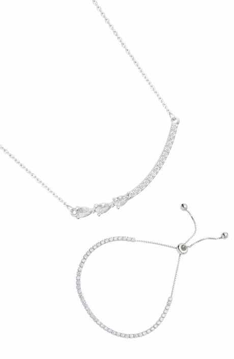 Adornia Curved Crystal Bar Slider Bracelet & Necklace Set