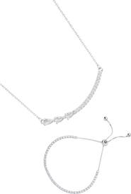 Adornia Curved Crystal Bar Slider Bracelet & Necklace Set