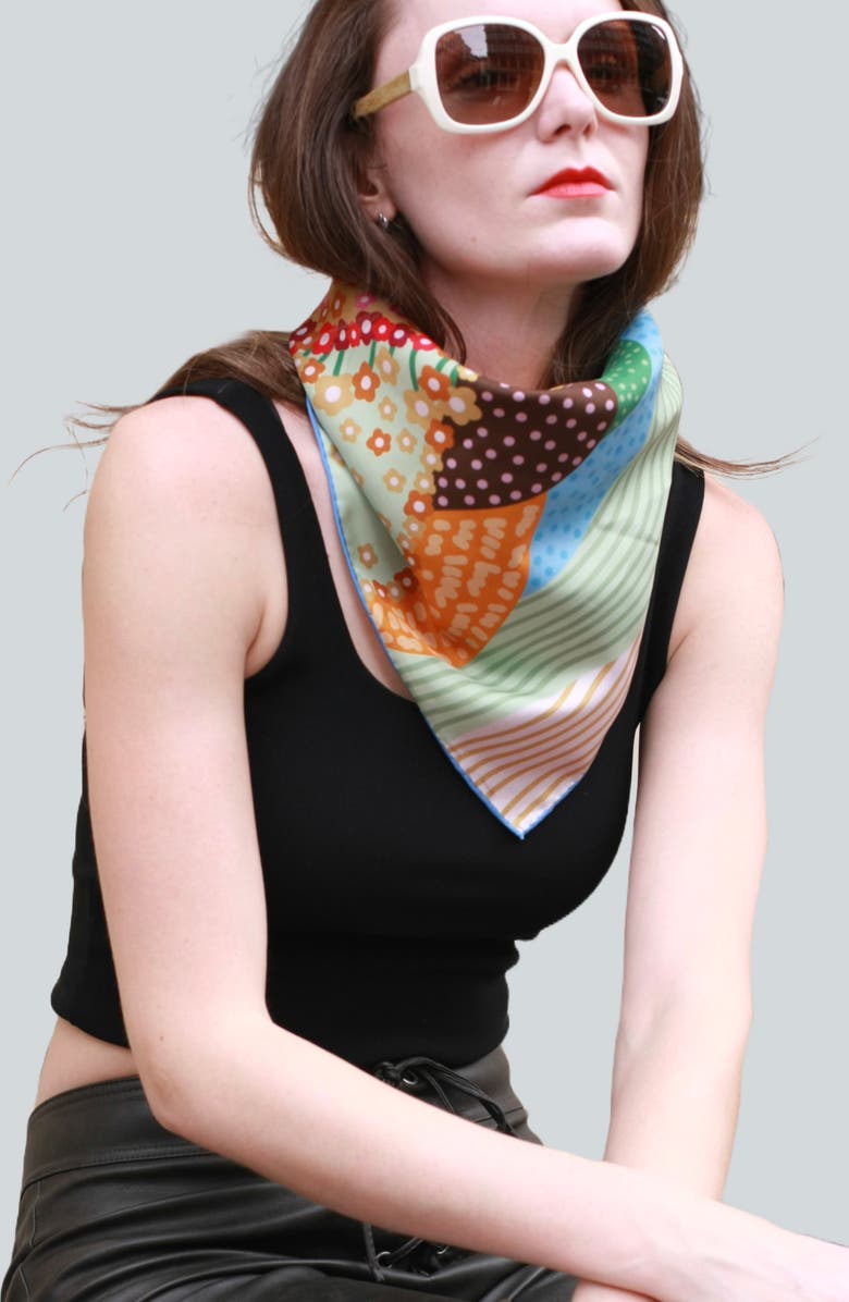 Jessie Zhao New York Double Sided Silk Scarf Of Floral Mountain, Alternate, color, Brown