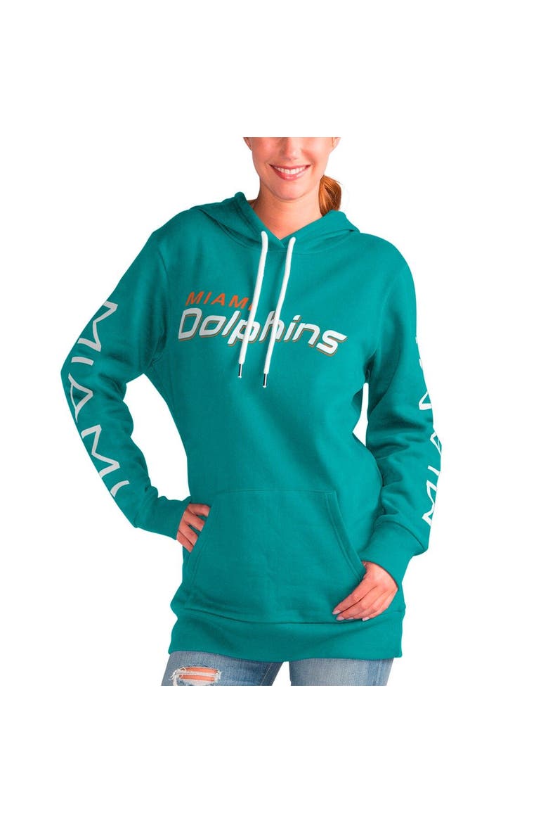 Women's G-III 4Her by Carl Banks Aqua Miami Dolphins Extra Inning Pullover Hoodie, Main, color, Aqua