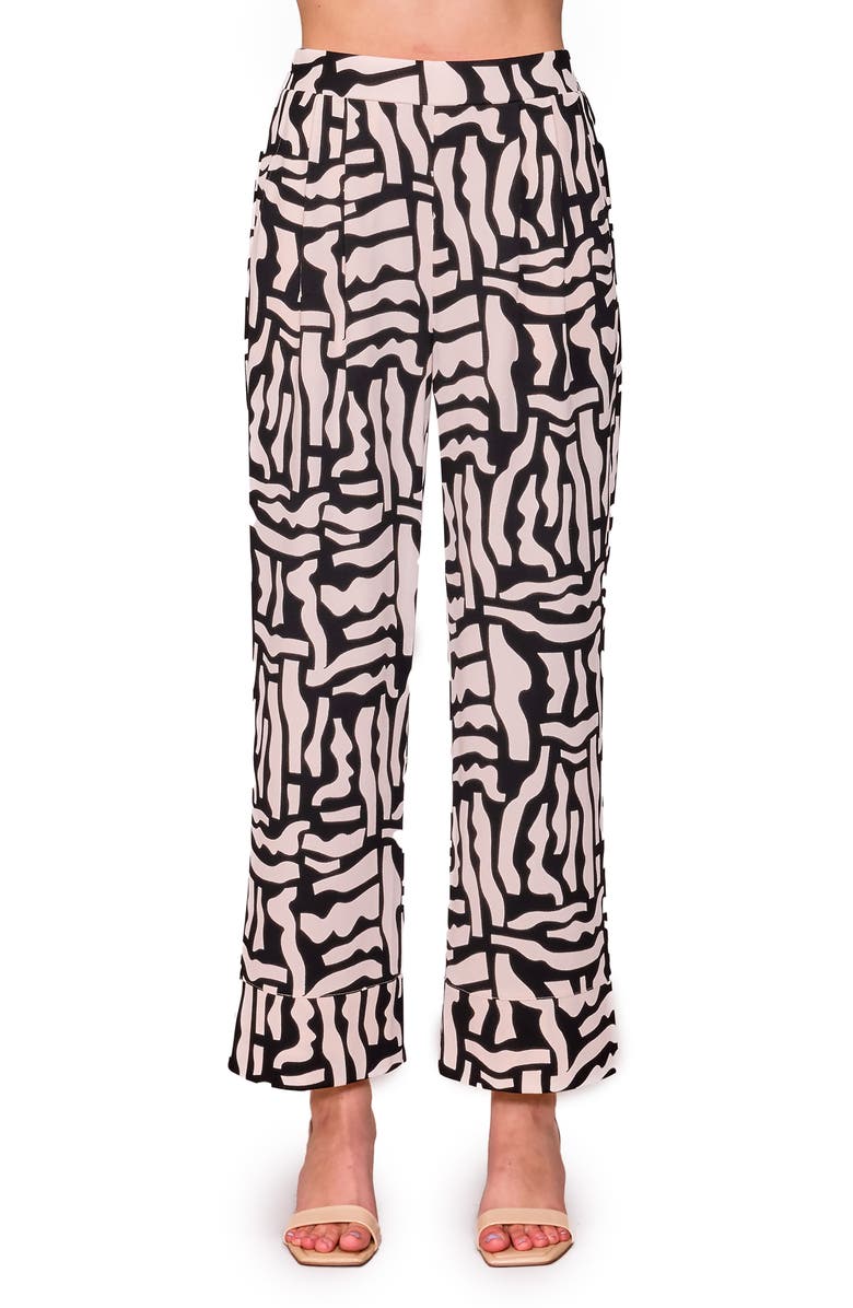 MELLODAY Techno Print Wide Leg Pants, Main, color, Ivory/ Black Geometric