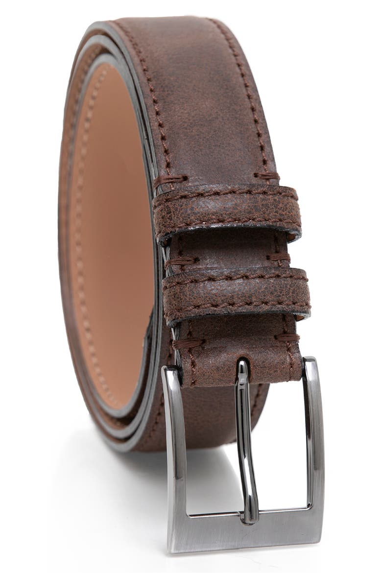 Waxed Leather Belt, Main, color, CHOCOLATE