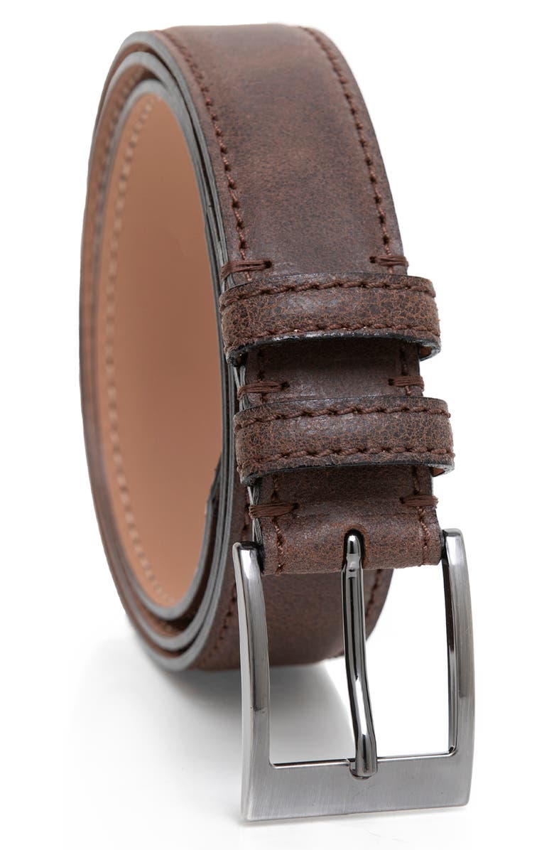 MADE IN ITALY Waxed Leather Belt, Main, color, Chocolate