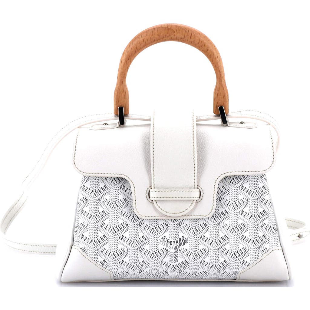 Pre-owned Goyard Goyard Saigon Top Handle Bag Coated Canvas With Leather Mini In White