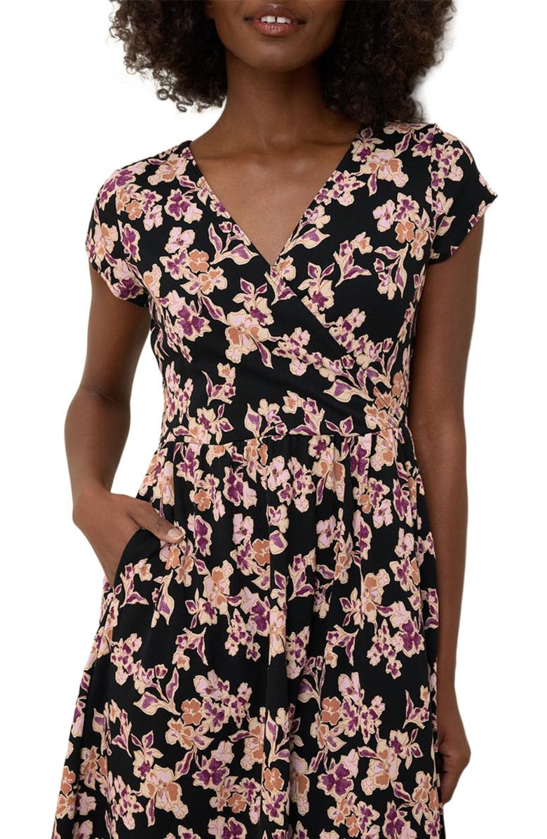Pact Organic Cotton Fit & Flare Crossover Dress, Main, color, Scattered Posies Black