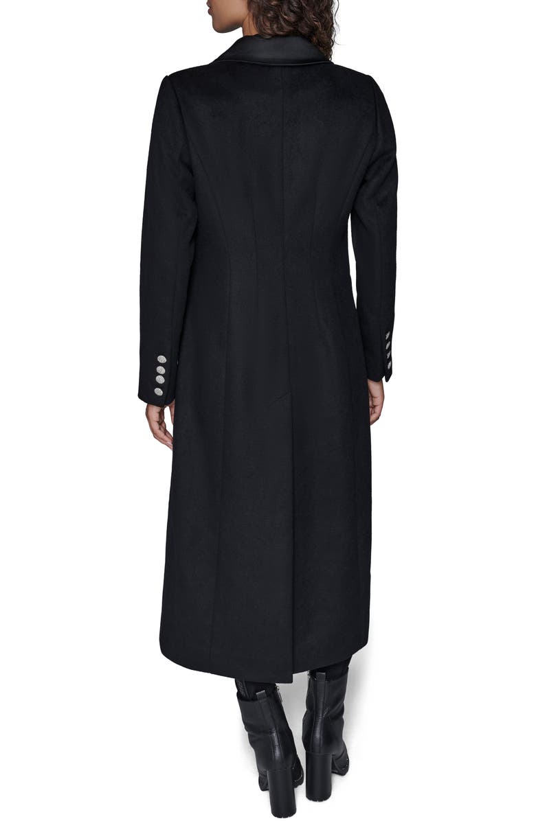 KARL LAGERFELD PARIS Tuxedo Wool Blend Longline Coat, Alternate, color, Black