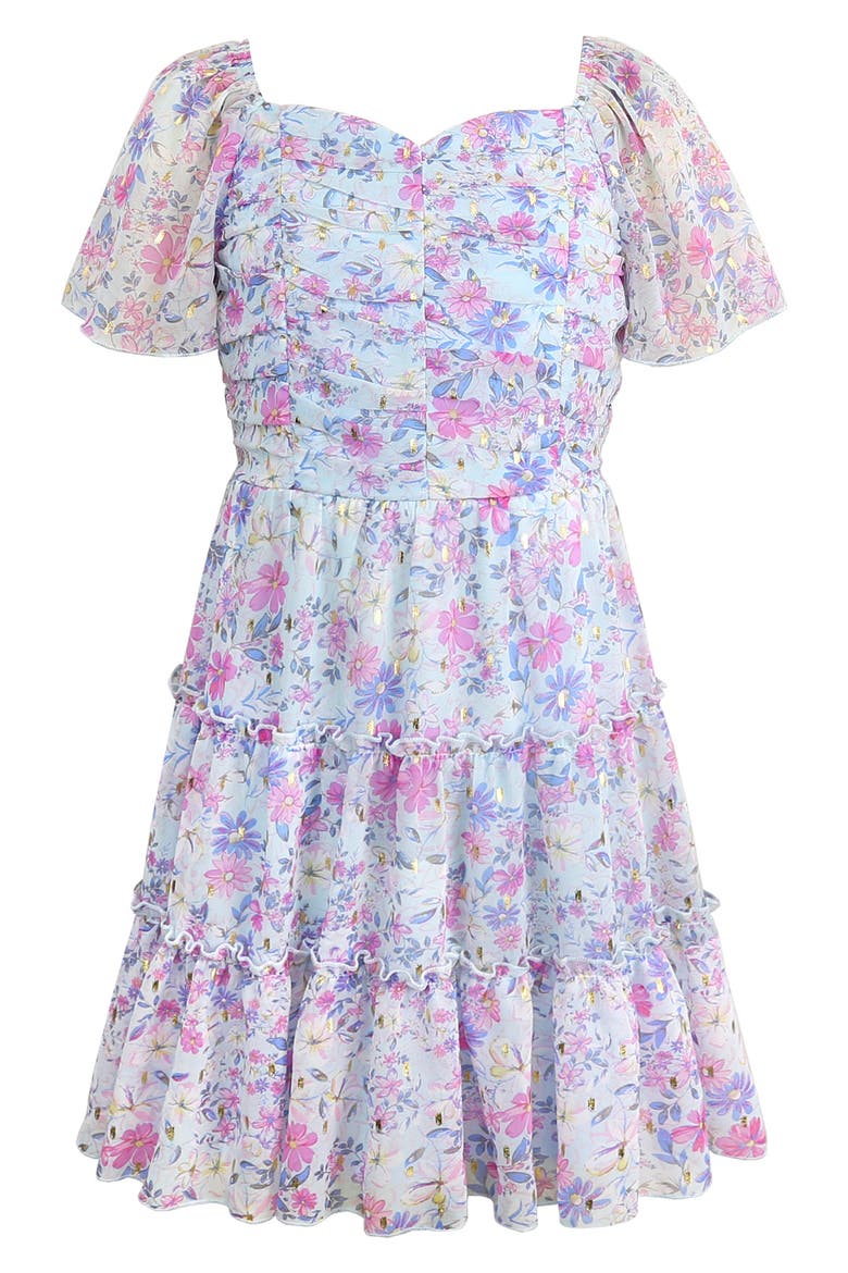 Kids' Yoryu Tiered Chiffon Dress, Main, color, BLUE MULTI
