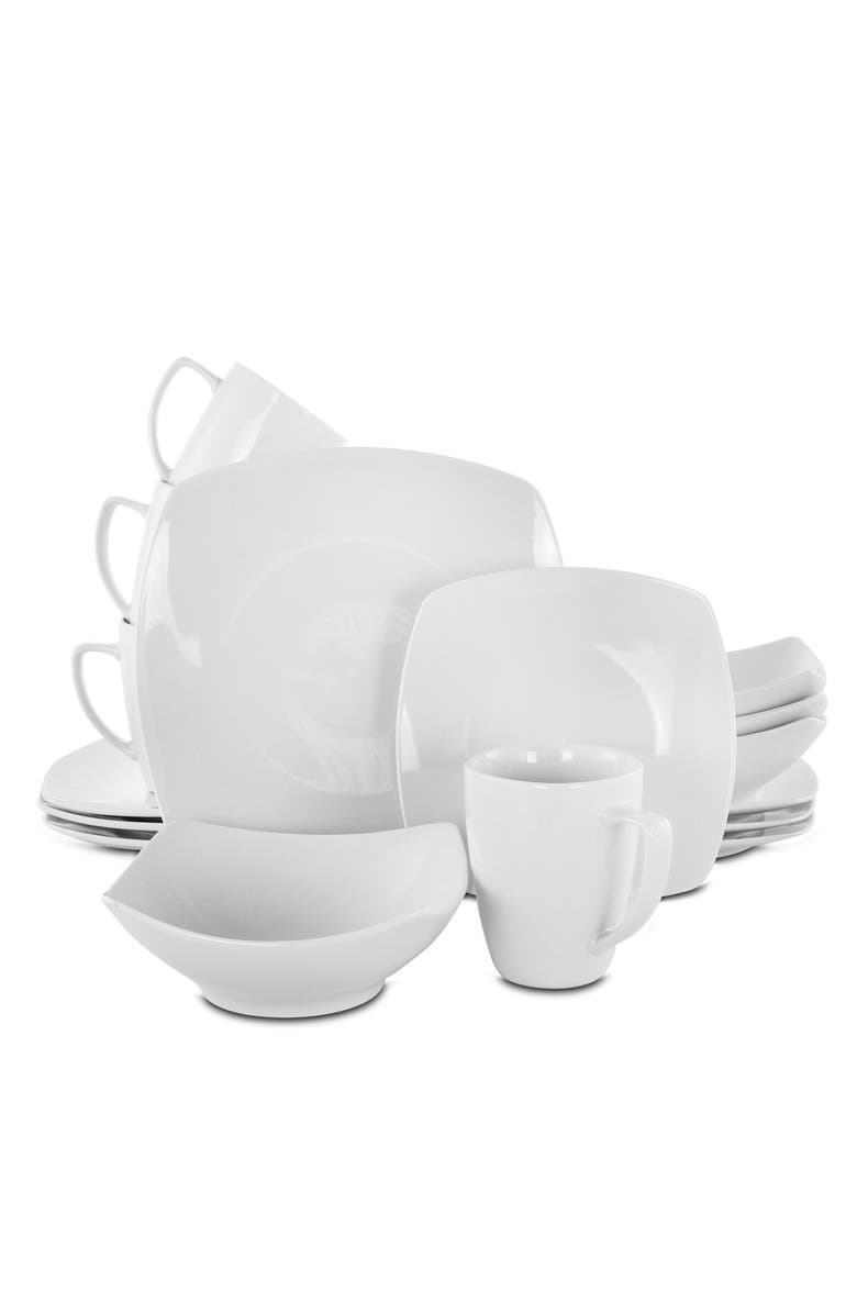 Gibson Zen Buffetware 16 piece Square Dinnerware Set, Main, color, White