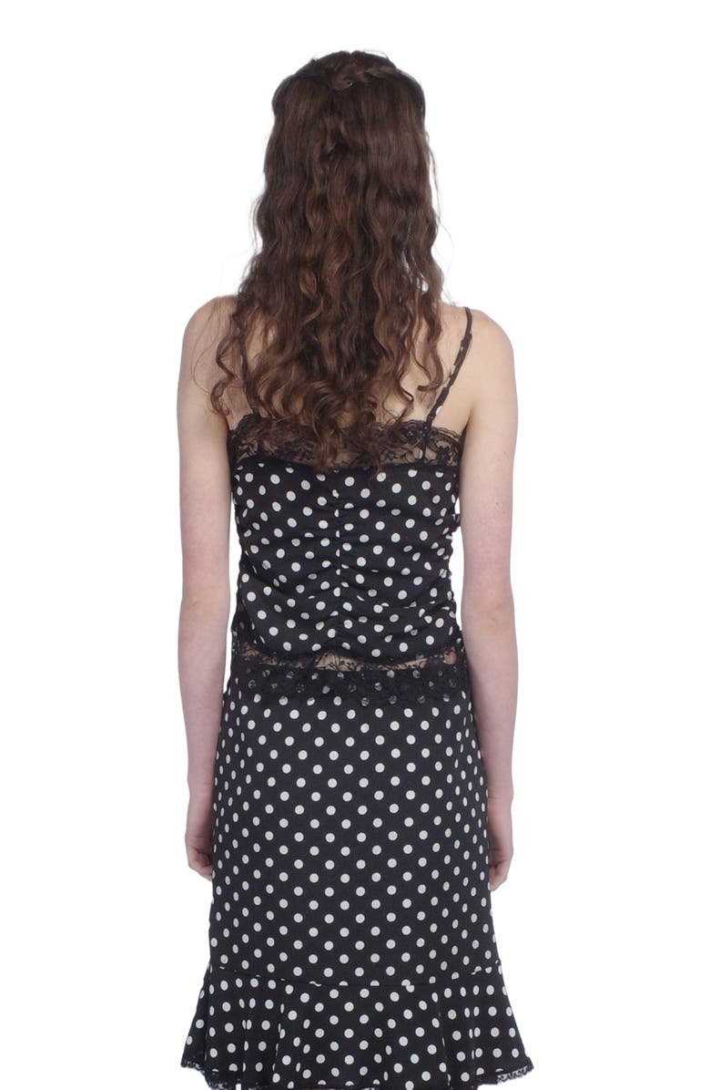 Anna Sui Polka Dot Ruched Lace Camisole, Alternate, color, Black Multi