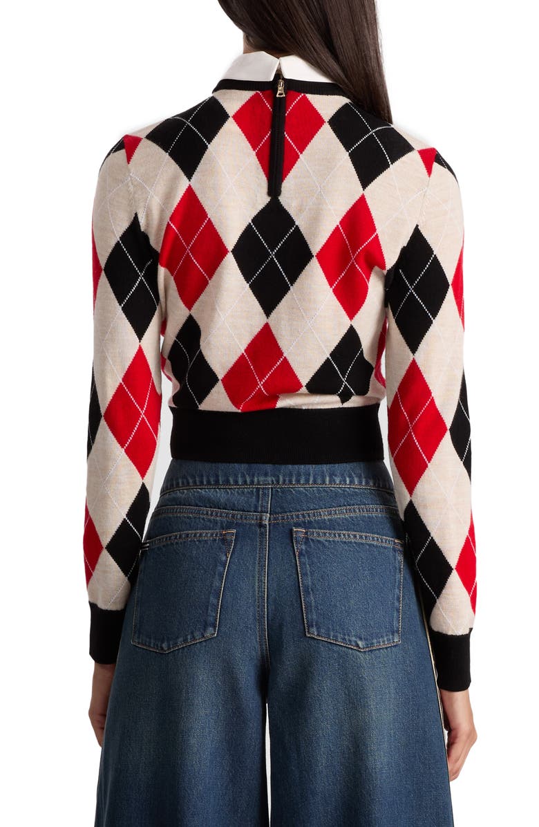 Alice + Olivia Carol Ann Wool Blend Argyle Sweater with Removable Collar, Alternate, color,