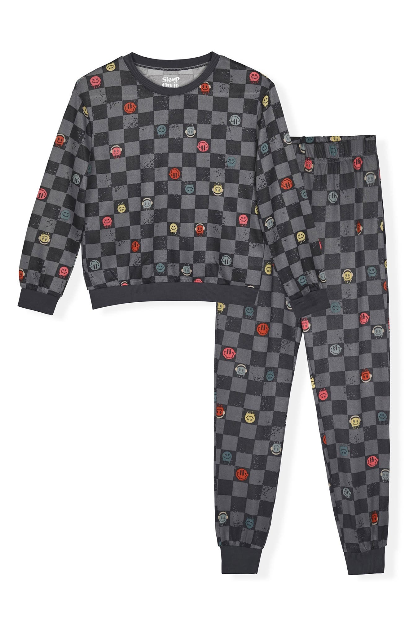 SLEEP ON IT Kids' Smiley Check Long Sleeve Pajamas