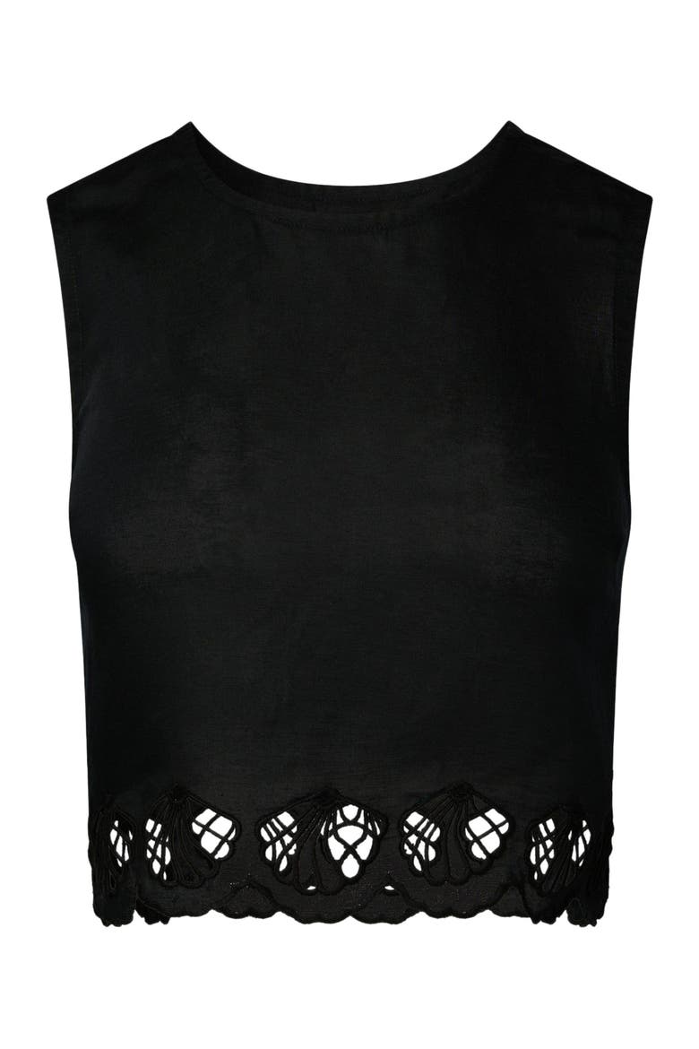 Air Linen Scallop Tank Top, Alternate, color, BLACK