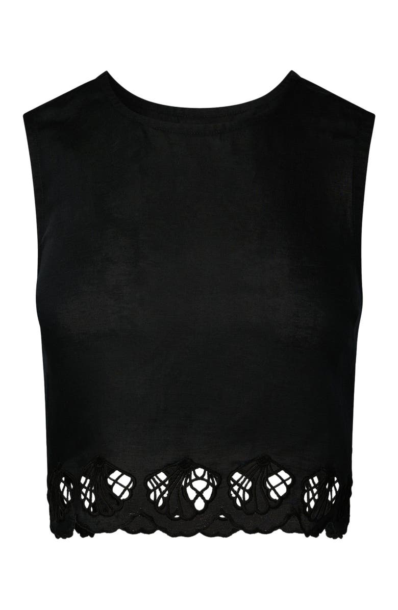 Onia Air Linen Scallop Tank Top, Alternate, color, Black