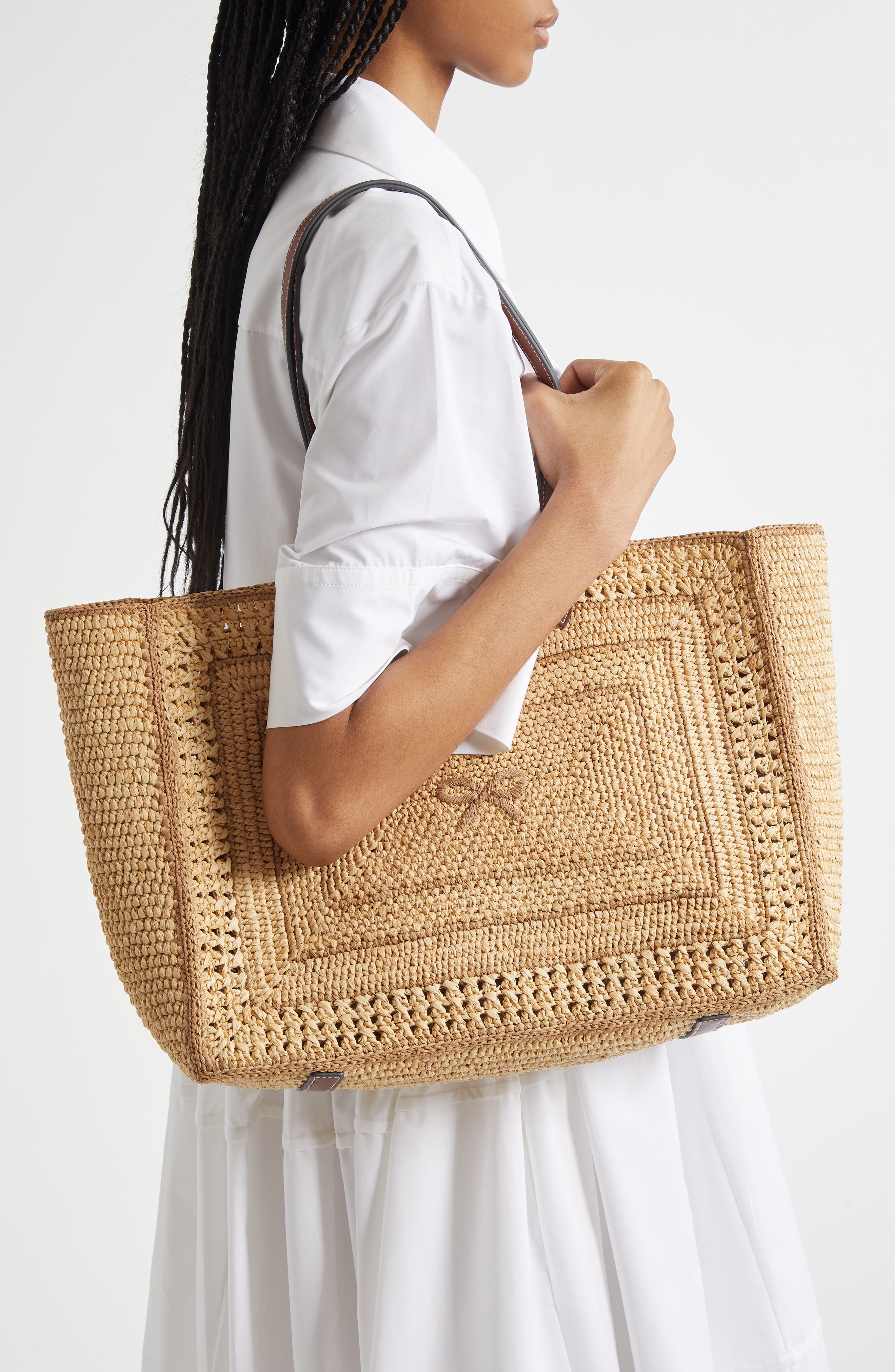 Anya Hindmarch Raffia Bow East/West Tote, Alternate, color, 