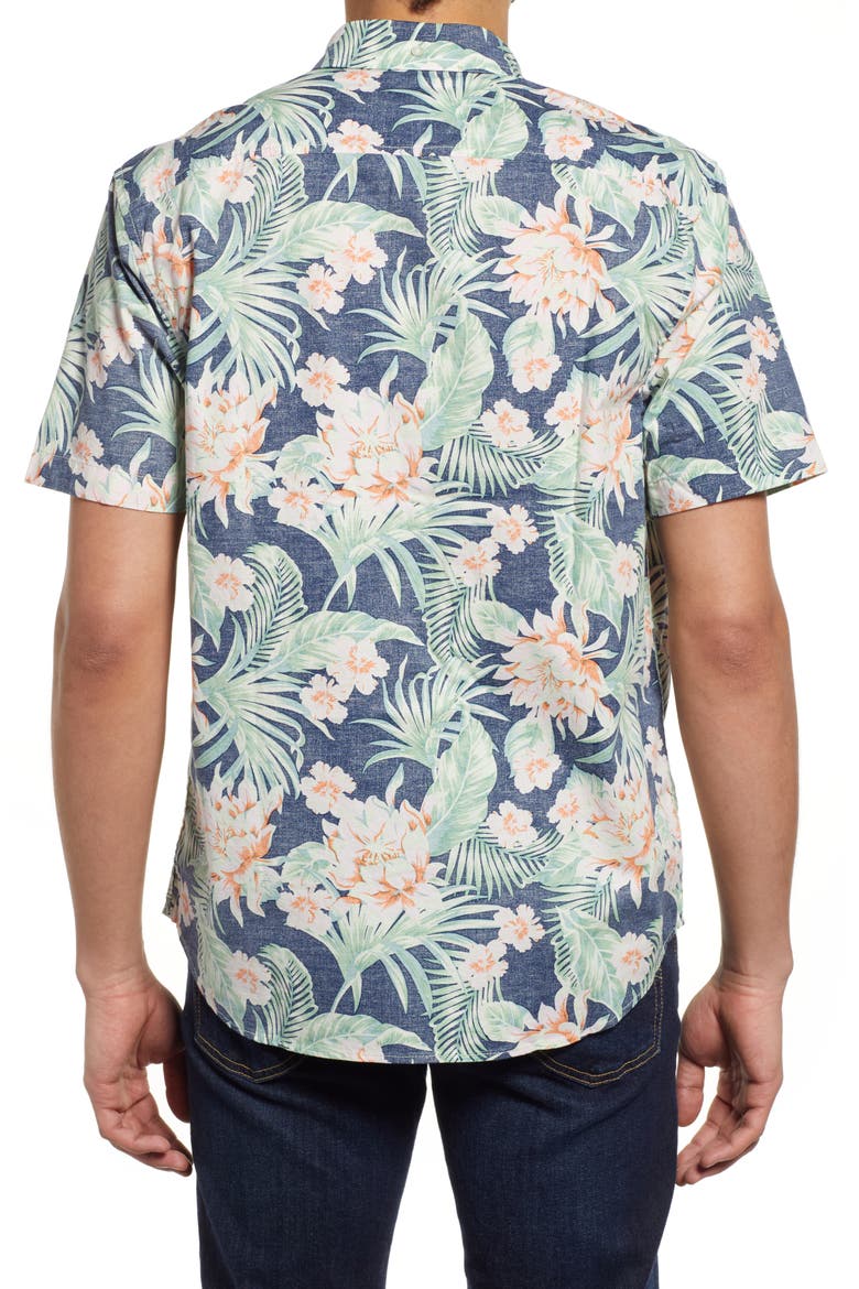 The Resort Wear Floral Short Sleeve Button-Down Shirt, Alternate, color, NAVY