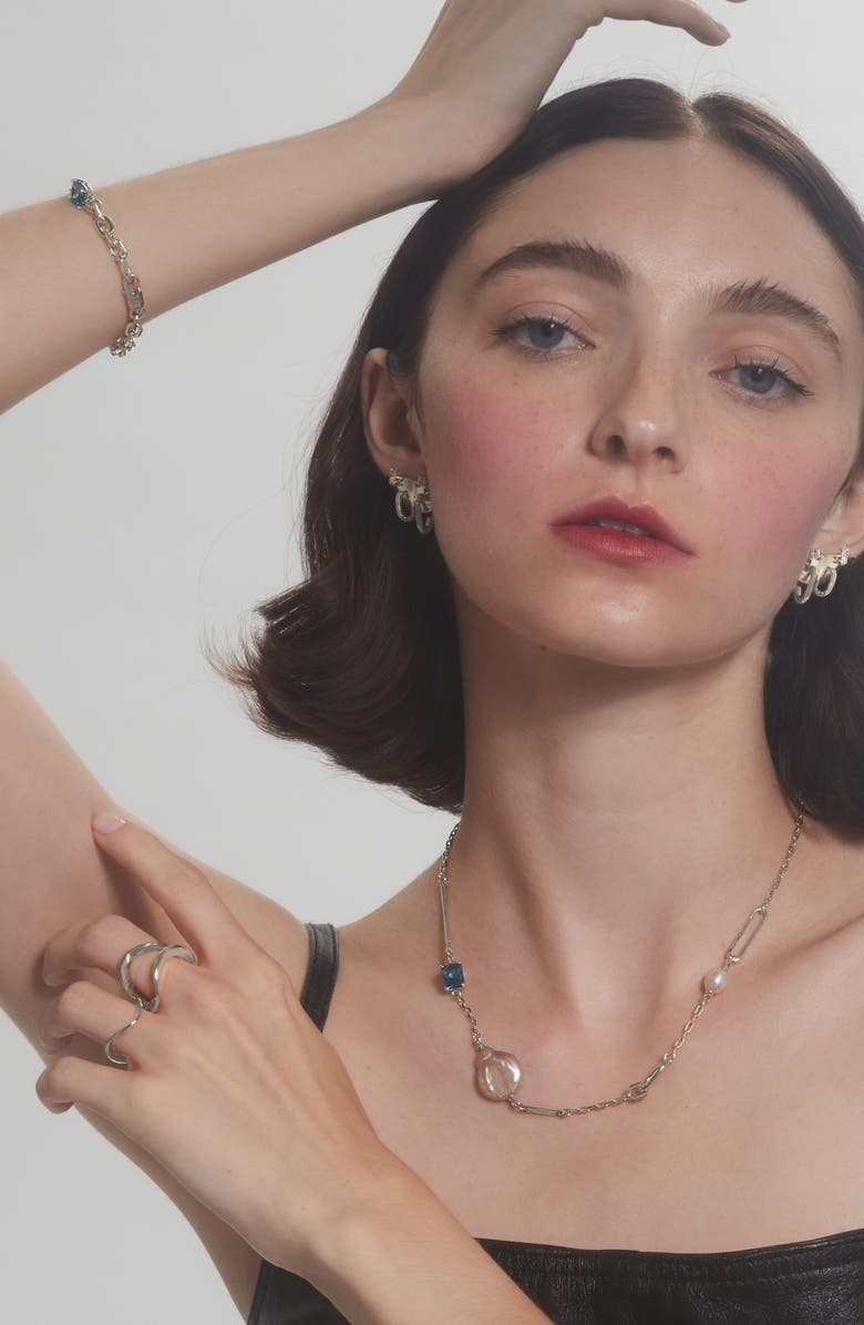 Lady Grey Nova Necklace, Alternate, color, Silver/Blue Zircon/Blush Pearl