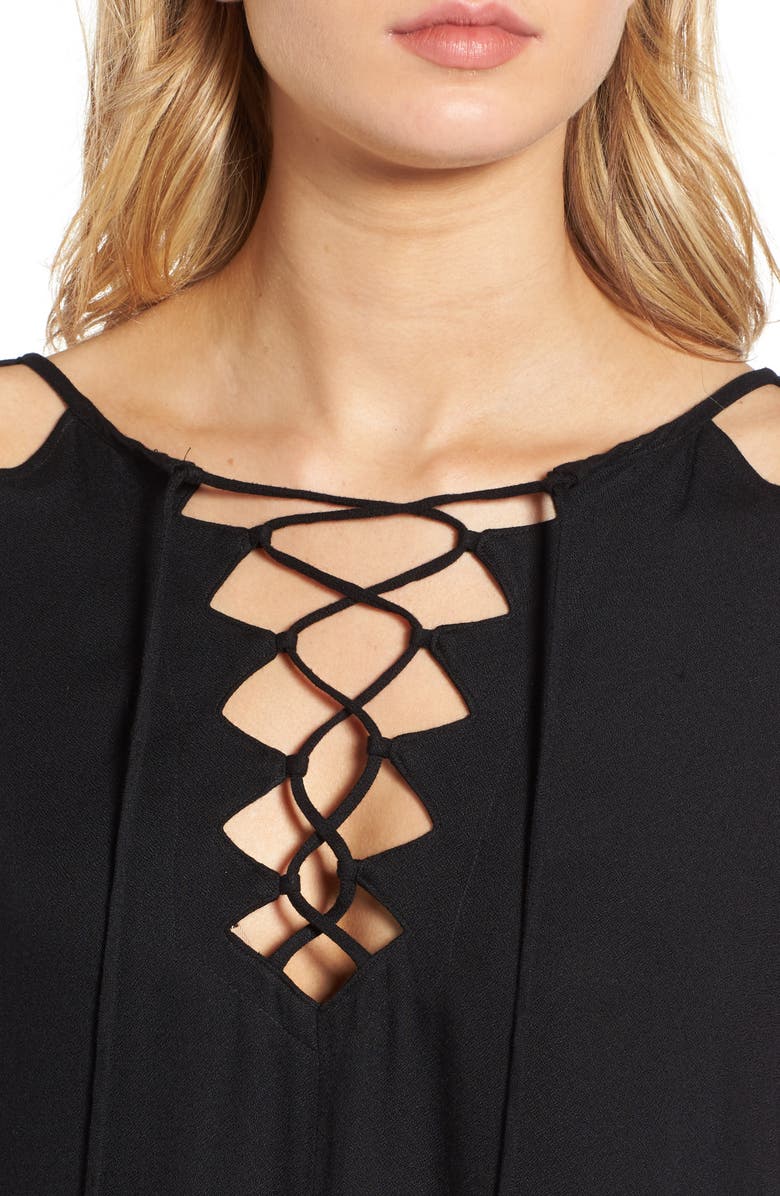 Ella Moss Stella Cutout Lace-Up Blouse, Alternate, color, 