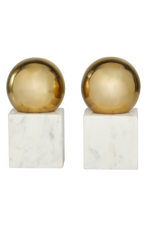 Gold Marble Orb Bookends (Set of 2)