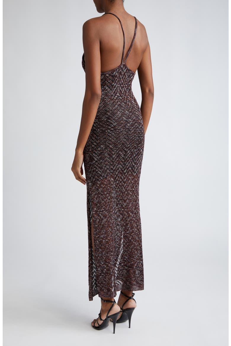 Scoop Neck Sleeveless Metallic Knit Chevron Maxi Dress, Alternate, color, BROWN TONES SPACE-DYED