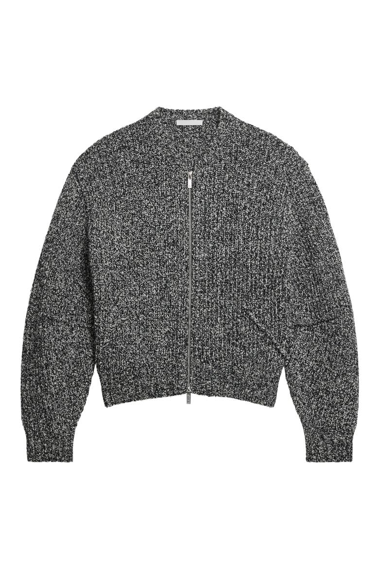 Marled Wool Blend Zip-Up Cardigan, Alternate, color, BLACK/ WHITE MARL