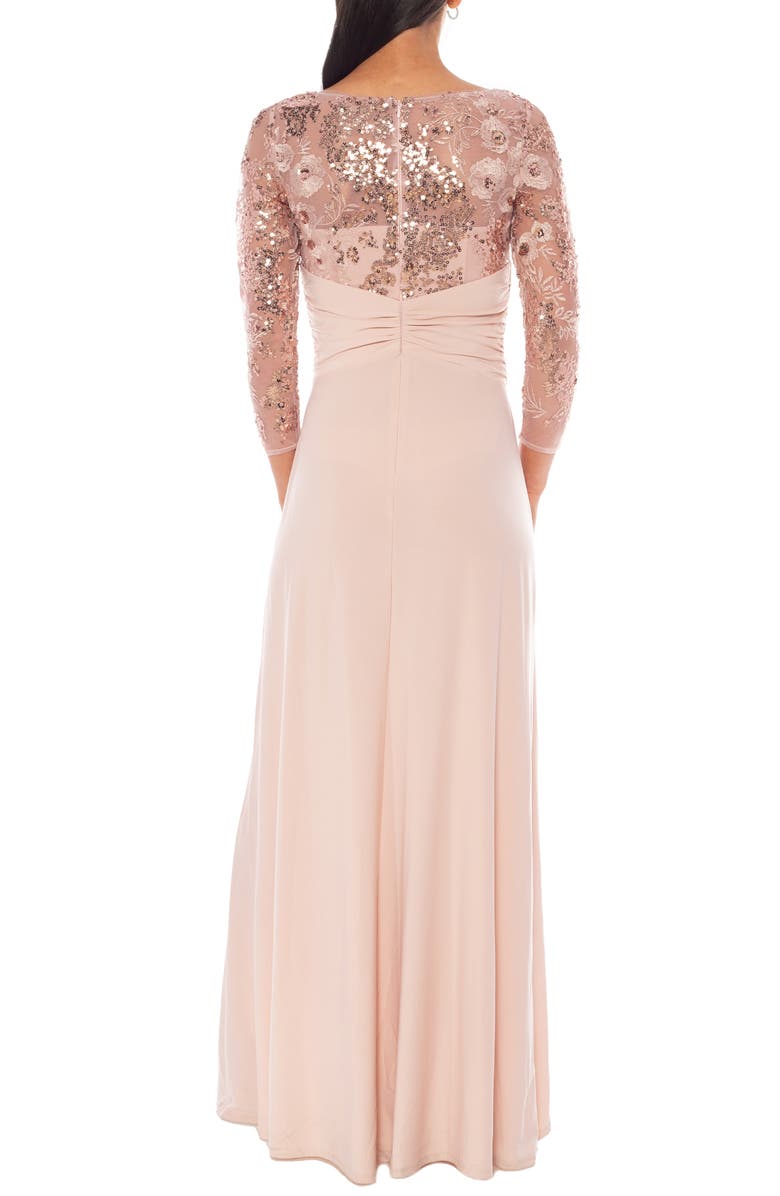 Oleg Cassini Beaded Sequin Ruffle Gown, Alternate, color, Blush