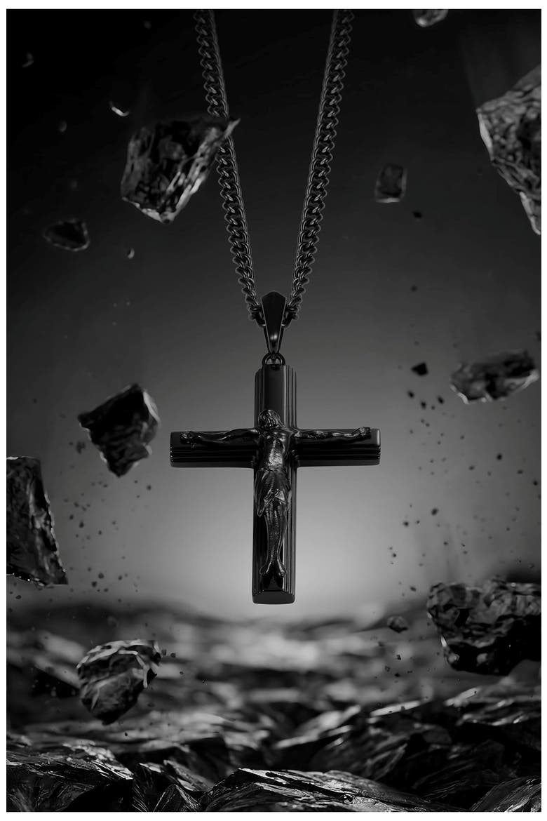 Men's Crucifix Pendant Necklace, Alternate, color, BLACK