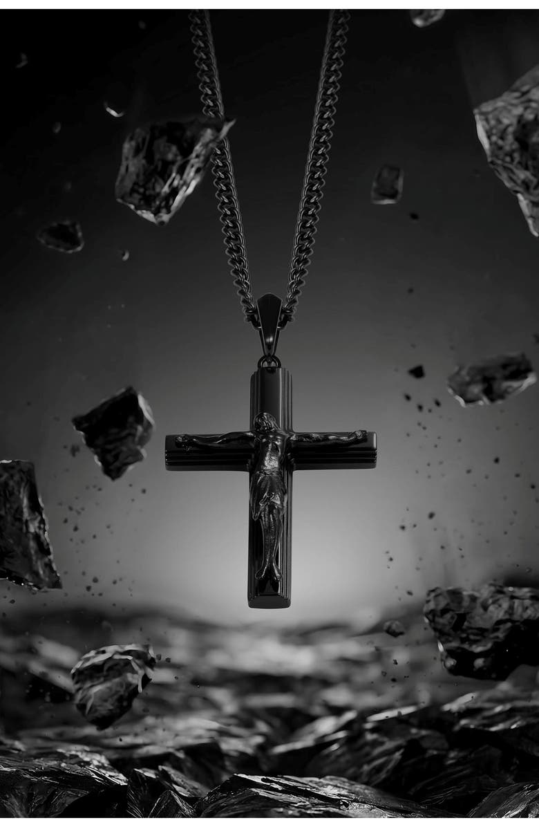 Vincero Men's Crucifix Pendant Necklace, Alternate, color, Black