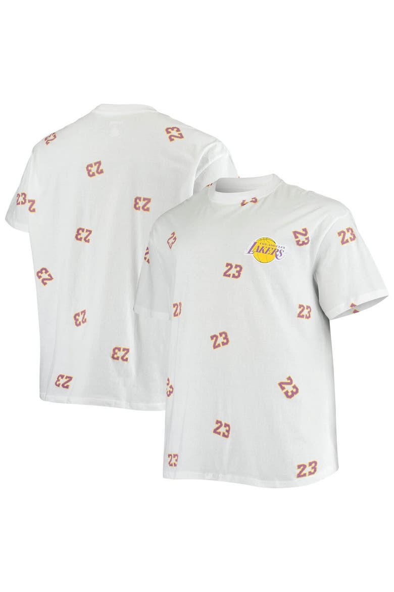 Men's Fanatics Branded LeBron James White Los Angeles Lakers Big & Tall Allover Name & Number T-Shirt, Main, color, White