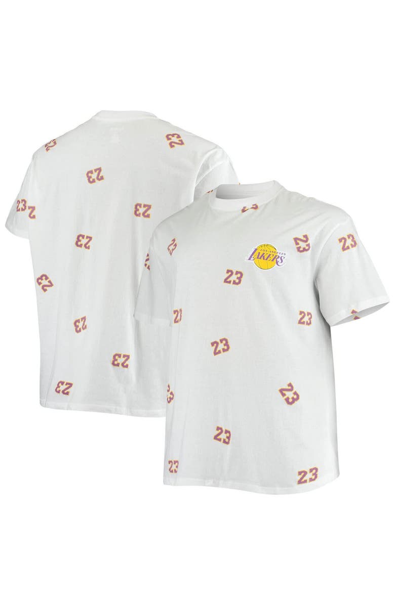 FANATICS Men's Fanatics Branded LeBron James White Los Angeles Lakers Big & Tall Allover Name & Number T-Shirt, Main, color,