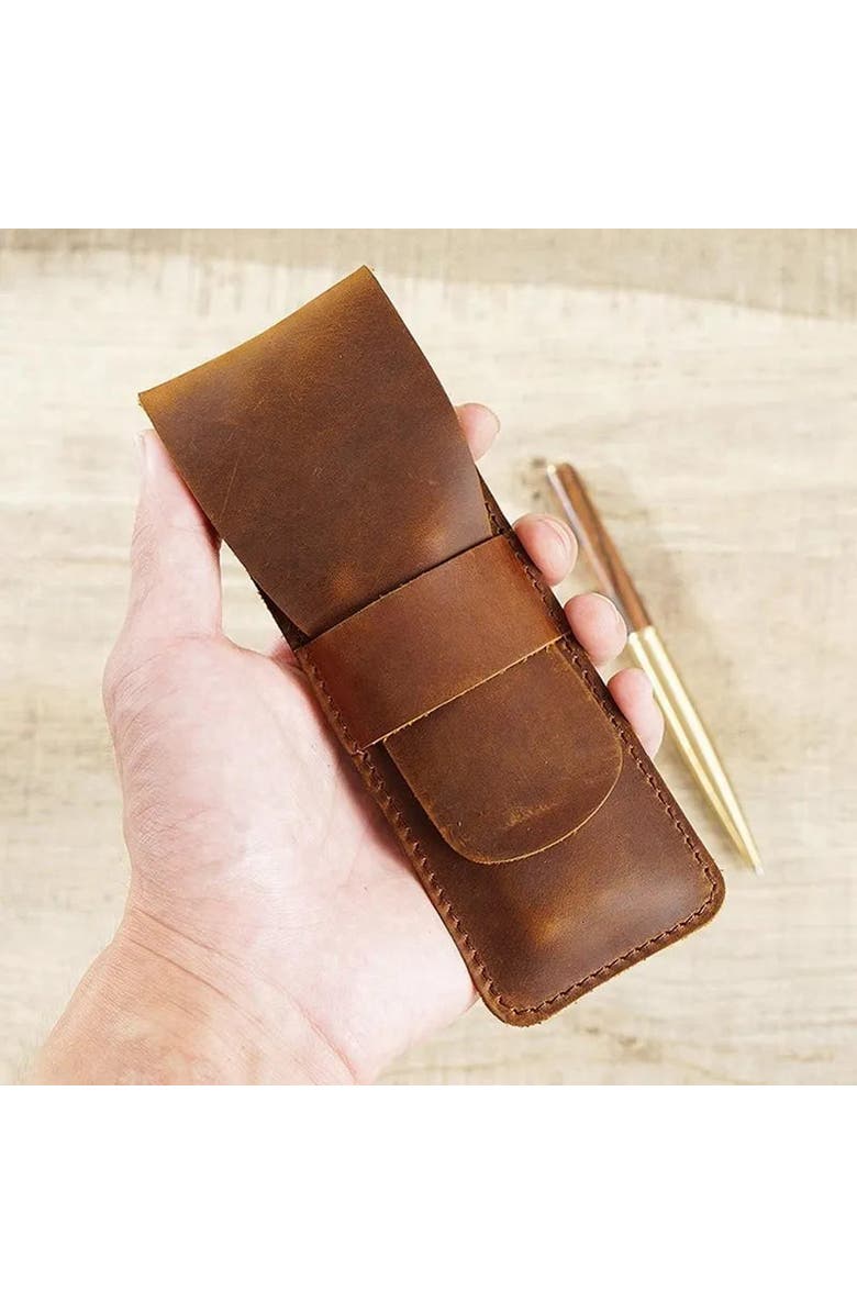 STEEL HORSE LEATHER Paiman Leather Pen Holder | Handmade Leather Fountain Pen Pouch, Alternate, color, Brown