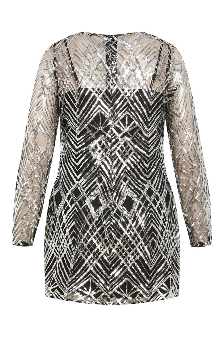 Braylin Long Sleeve Sequin Minidress, Alternate, color, SILVER GEO