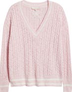 LoveShackFancy Jessanna Cotton & Linen Cable Knit Sweater