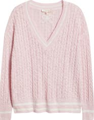 LoveShackFancy Jessanna Cotton & Linen Cable Knit Sweater