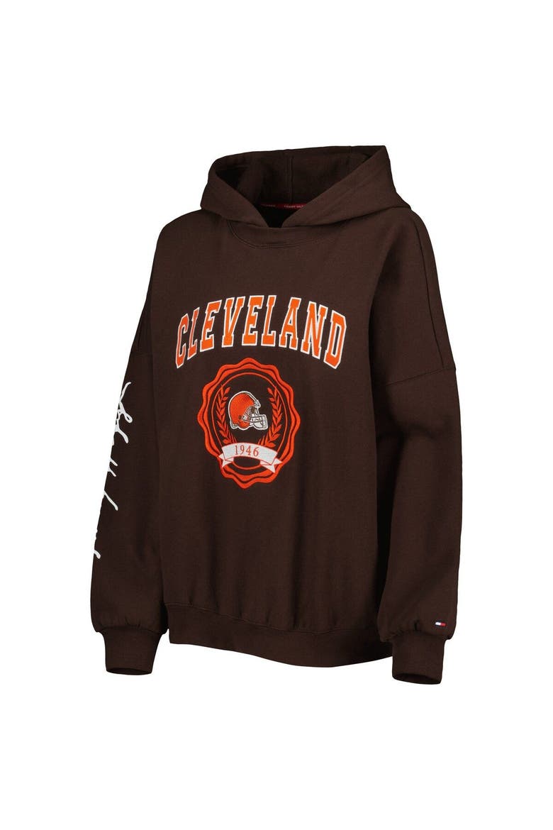 Women's Tommy Hilfiger Brown Cleveland Browns Becca Drop Shoulder Pullover Hoodie, Alternate, color, Brown