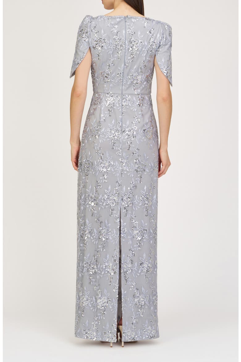 Elena Floral Embroidered Column Gown, Alternate, color, SILVER