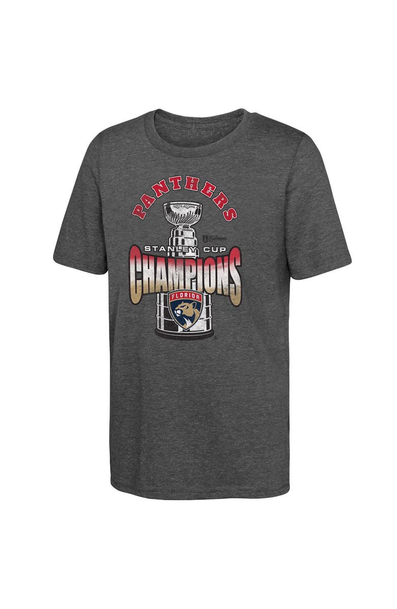 FANATICS Youth Fanatics  Heather Gray Florida Panthers 2024 Stanley Cup Champions Tri-Blend T-Shirt, Alternate, color, 