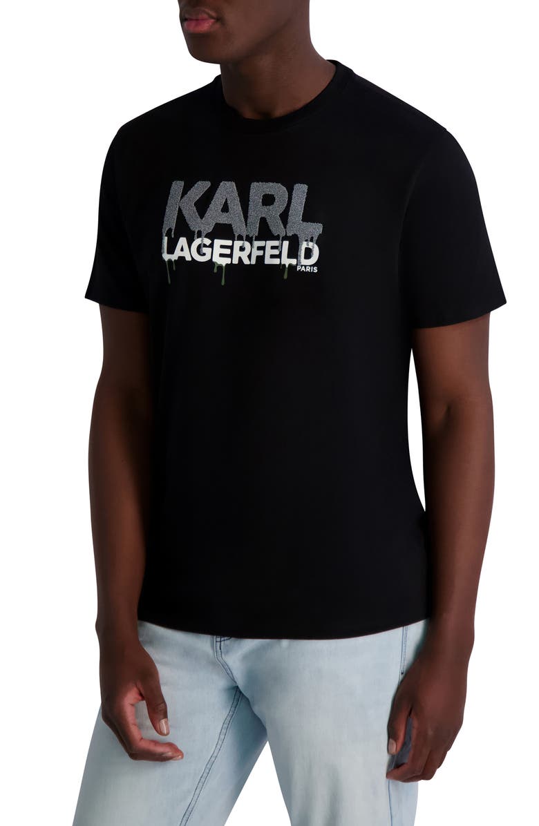 KARL LAGERFELD PARIS Drippy Beaded Logo Graphic T-Shirt, Alternate, color, Black