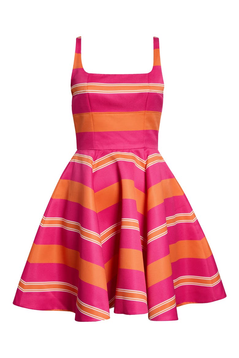 Mona Stripe Taffeta Faille Fit & Flare Minidress, Main, color, GRAPHIC STRIPE-HOT PINK ORANGE