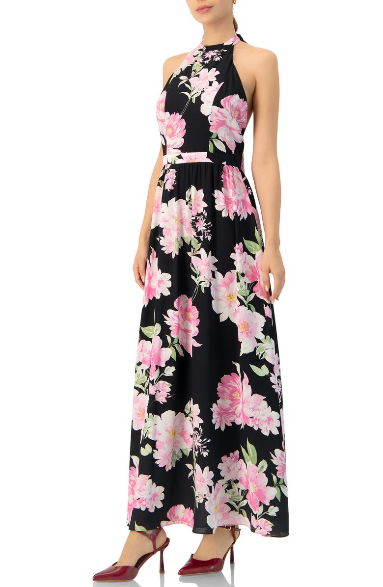 IVONNE Floral Halter Neck Backless Maxi Dress, Alternate, color, Black